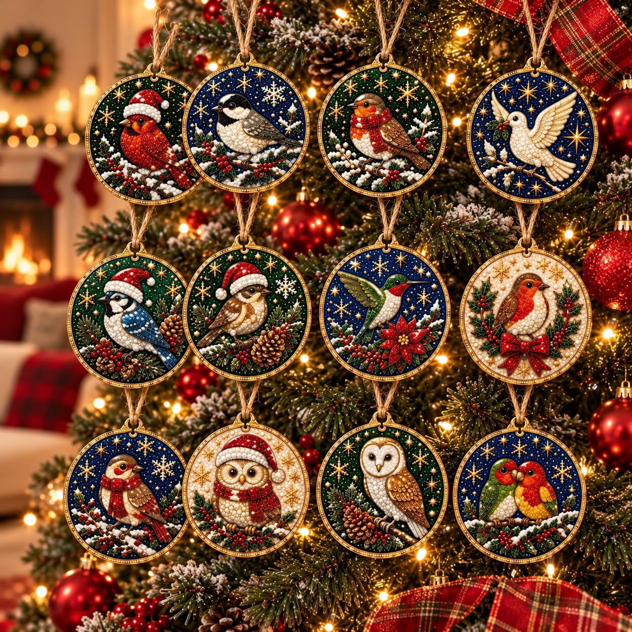 12PCS Christmas Wooden Ornaments DIY Pearl Diamond Painting Kit (#F)