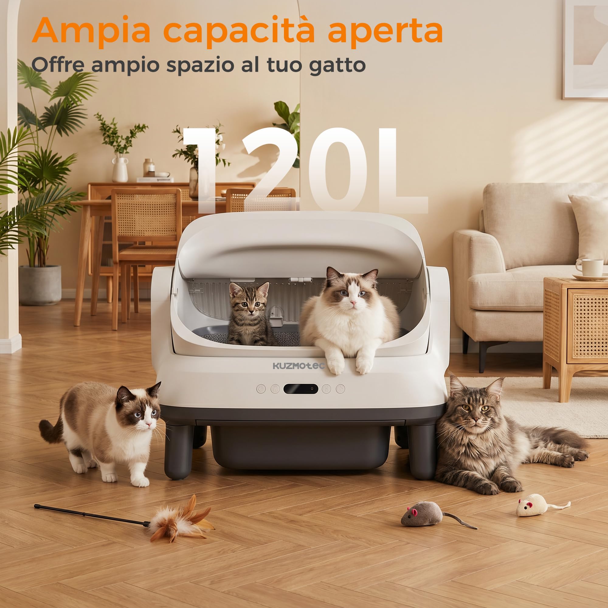 Lettiera gatto autopulente con 8 sensori di sicurezza, protezione IPX5, materiale ABS resistente, controllo tramite APP, lettiera autopulente XXL per gatti grandi e famiglie con più gatti