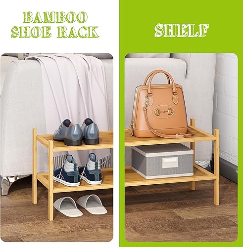 Miniatura 5 de BMOSU Zapatero de Bambú de 2 Niveles Premium Estante de Zapatos Apilable Organizador de Almacenamiento para Pasillo, Armario, Sala de Estar,