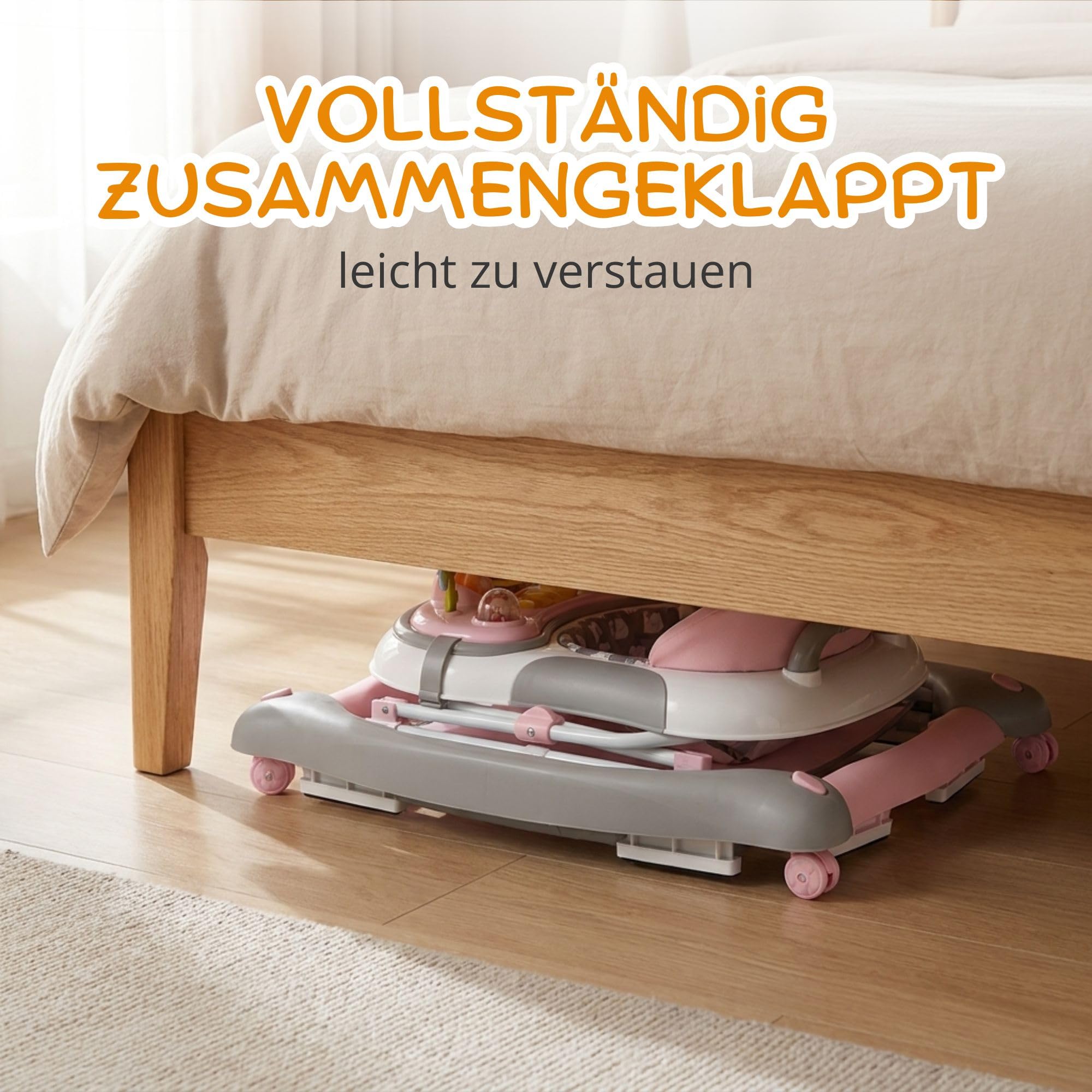 4-in-1 Gehfrei Babywalker ab 6 Monate | Lauflernwagen mit Schaukelfunktion und Spielpaneel mit Musik | Höhenverstellbare und Klappbar | Lauflernhilfe mit leisen Rollen und Bremsen