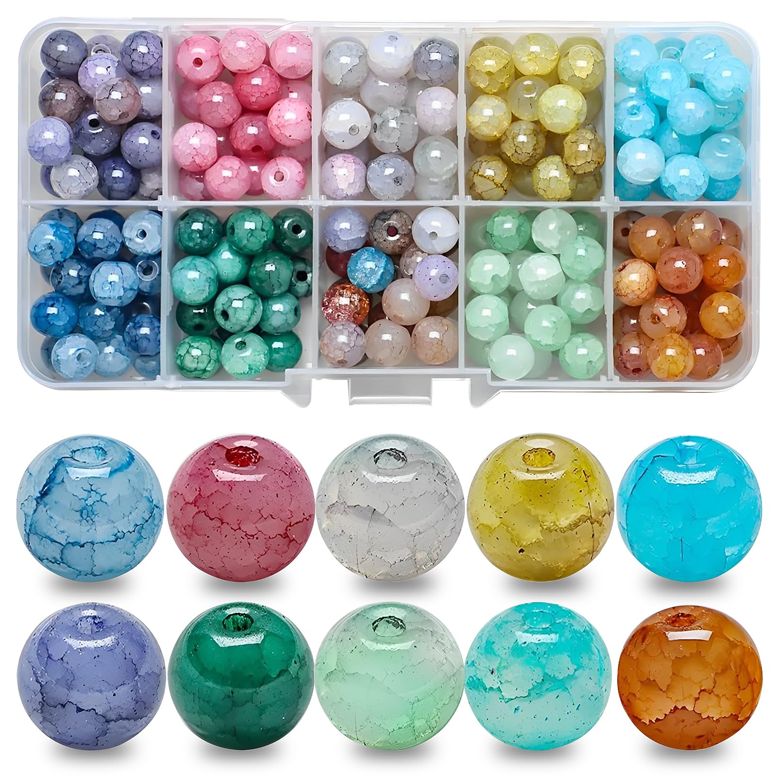 200PCS 8mm Stone Beads, 8mm Glass Beads Round Shape Bead DIY Jewelry Bracelet Necklace Earring Handmade Crafts for Jewellery Making Bracelet