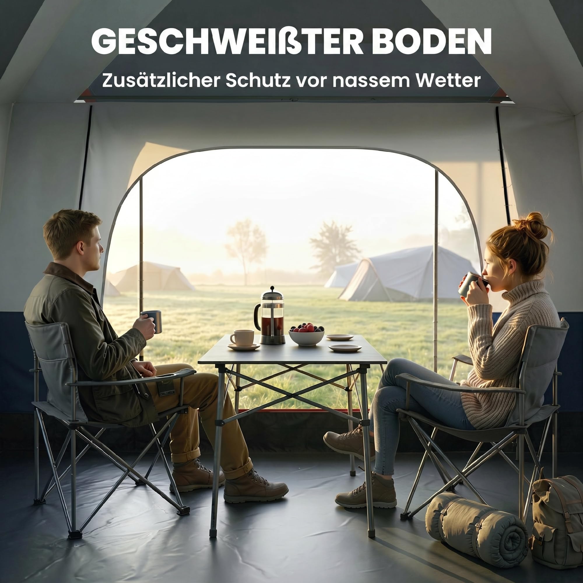 Outsunny Campingzelt für 4 Personen leicht, stabil wasserabweisend Tunnelzelt mit Vordach Bodenplane Seitentür Fenster Packtasche 3000mm Wassersäule groß Familienzelt Zelt für Camping Reise Garten