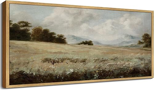 SHENIFY Arte de Pared Enmarcado Vintage Pintura de Paisaje de Pradera Rústica Escenario Silvestre Retro Decoración Estilo Granja para Cocina y Sala