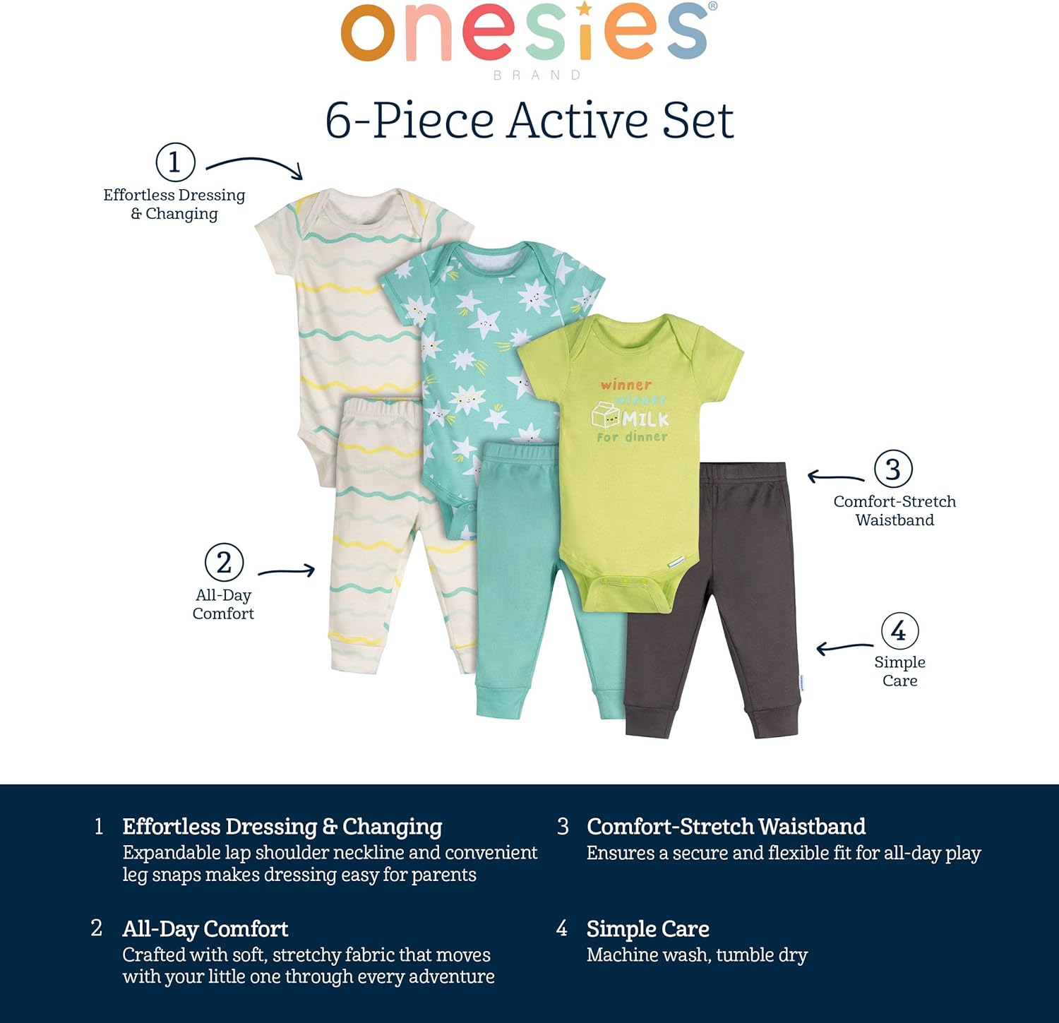 Onesies Brand Unisex Baby 3 Outfit Bundle Mix Match Newborn to 12m Pants Set