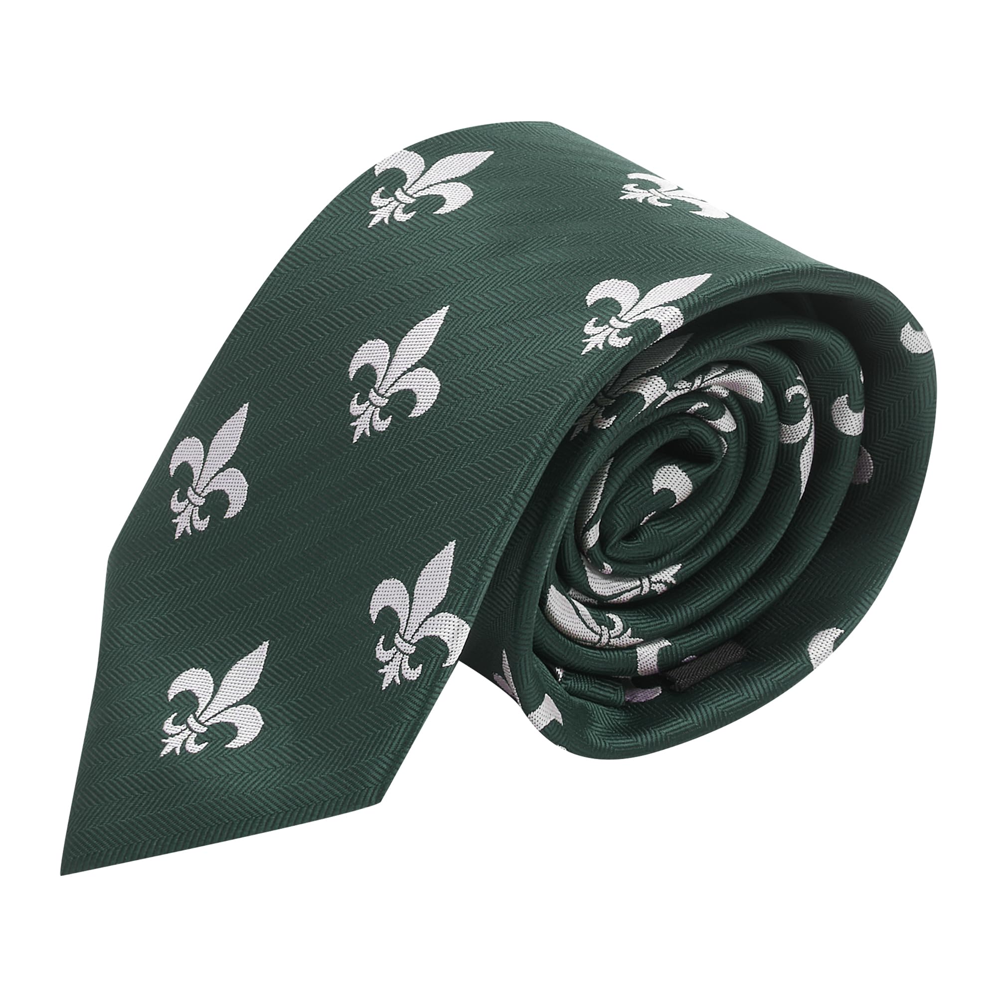 King & Priory Corbata de flor de lis verde oscuro con detalle bordado 3