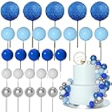 50 Pcs Ball Cake Topper Sticks Mini Balloons for Decorating Supplies Foam Balls Cake Toppers for Baby Shower, Birthday - Blue Series