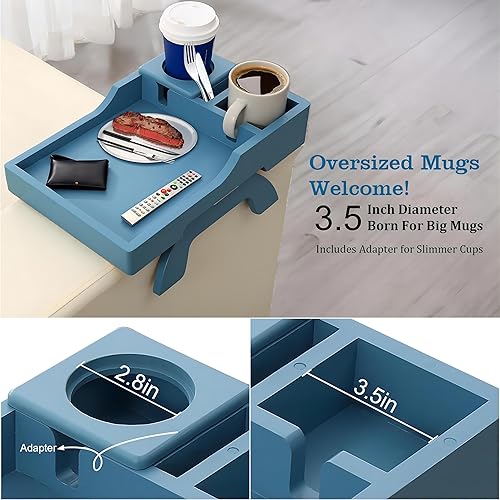 Miniatura 3 de Mesa de brazo para sofá, bandejas de TV plegables multifunción con soporte giratorio de 360 para teléfono y almohadilla, bandeja de mesa de sofá