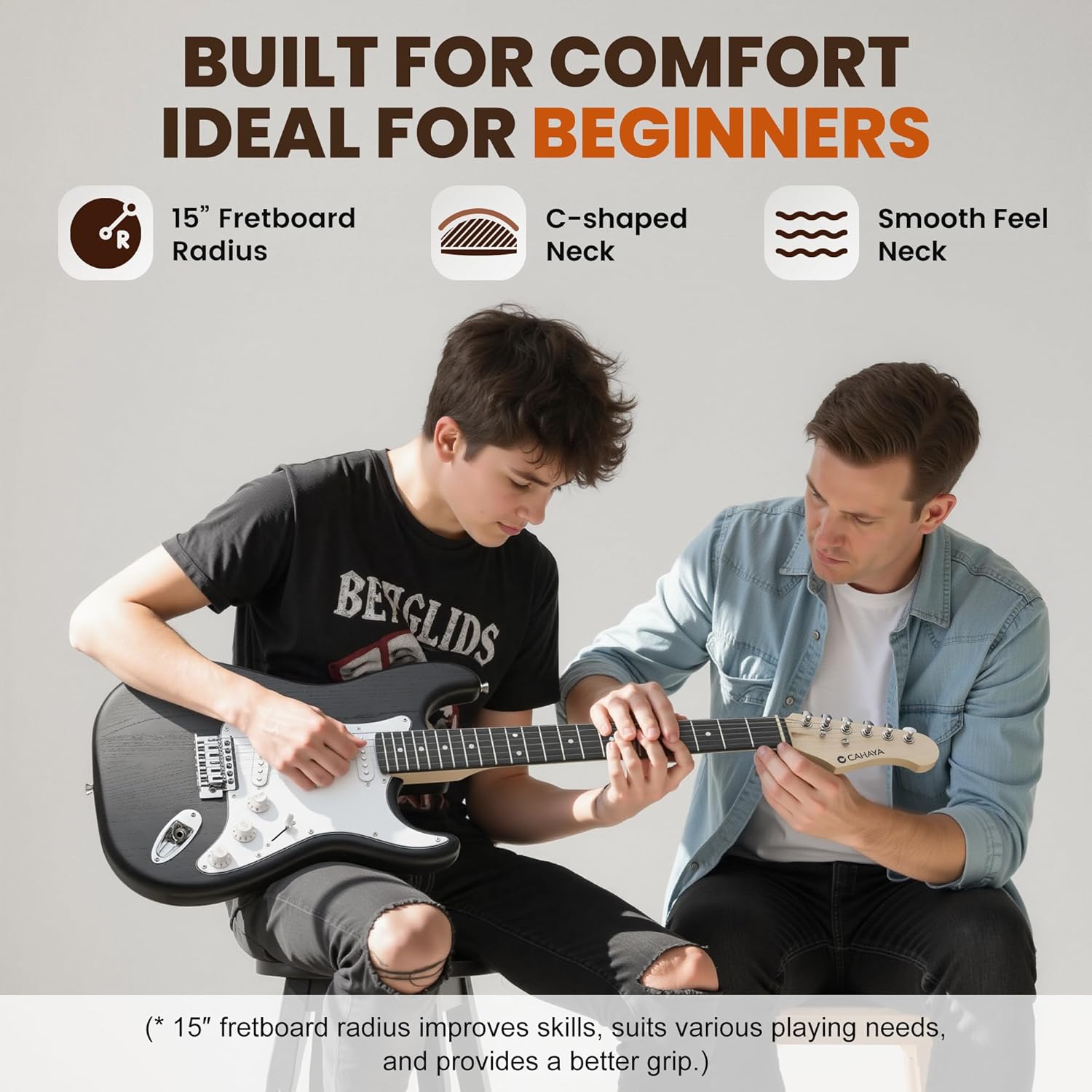 CAHAYA Electric Guitar for Beginner 39”: Solid Body Electric Guitars with SSS Pickups Beginner Guitar Kit with Gig Bag Audio Cable CST90 Matte Finish Black
