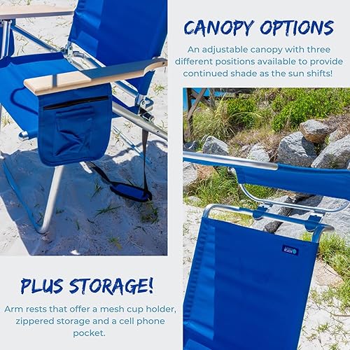 Miniatura 5 de Qwave Silla de playa con toldo  Capacidad de 250 libras, aluminio ligero, 4 posiciones reclinables, silla de camping y deportes al aire libre, silla