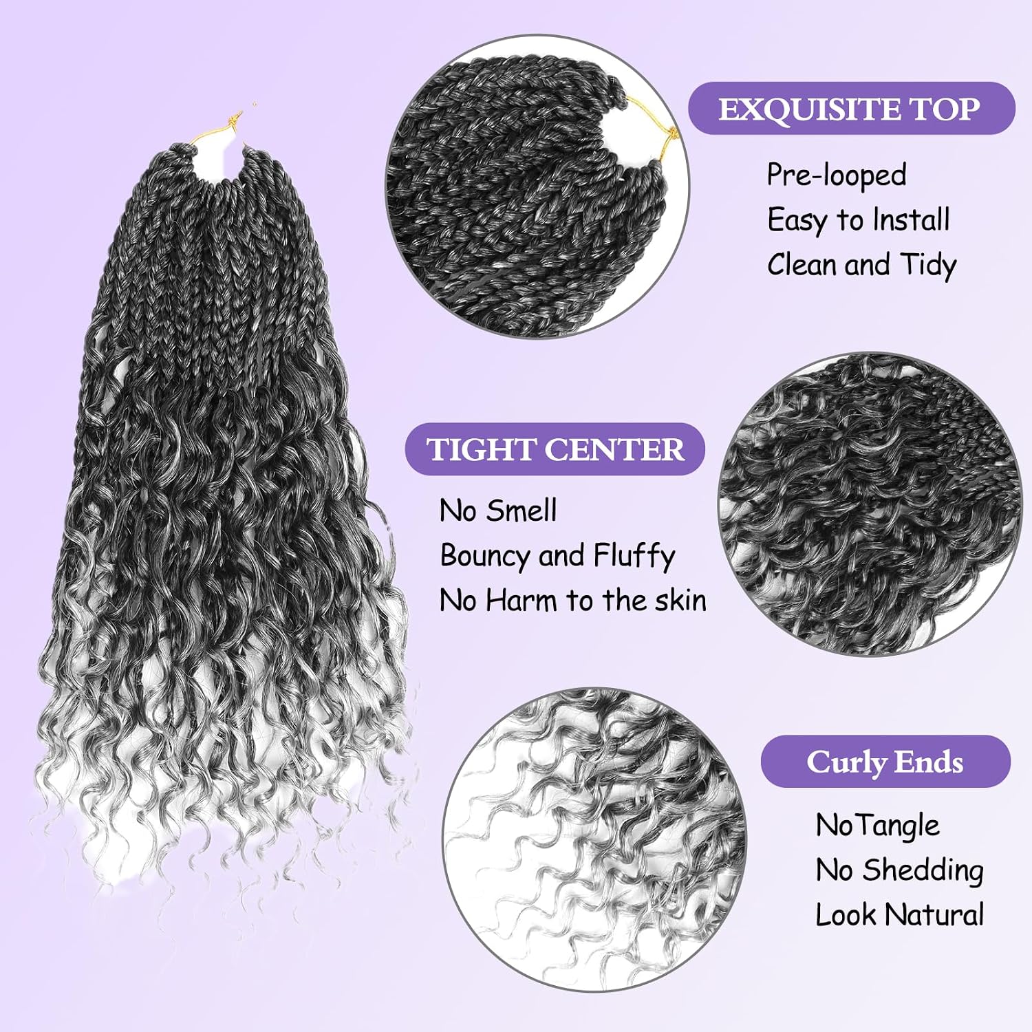 Mebeli Goddess Box Braids Crochet Hair,12inch Pre Looped Boho Braid Crochet Hair with curly Ends,8pcs Crochet Bohemian Box Braids Synthetic Hair Extensions for Black Women(12inch,#TGray)