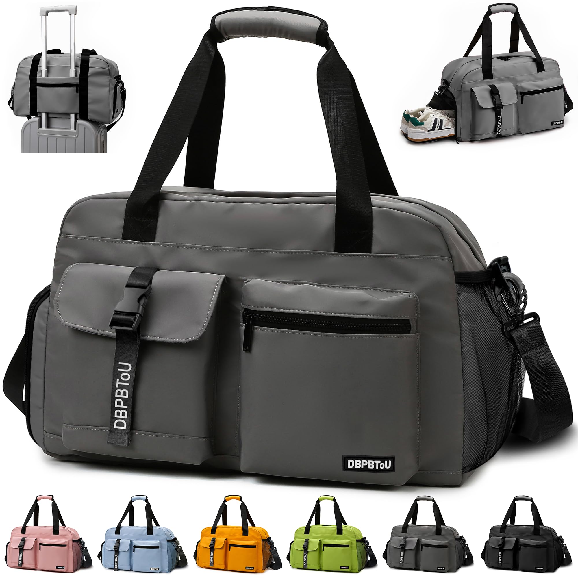 DBPBToU Gym Bag Womens Men with Two Ventilation Holes, Gym Bag with Shoe Compartment and Wet Compartment, Waterproof Duffle Bag (Grey)