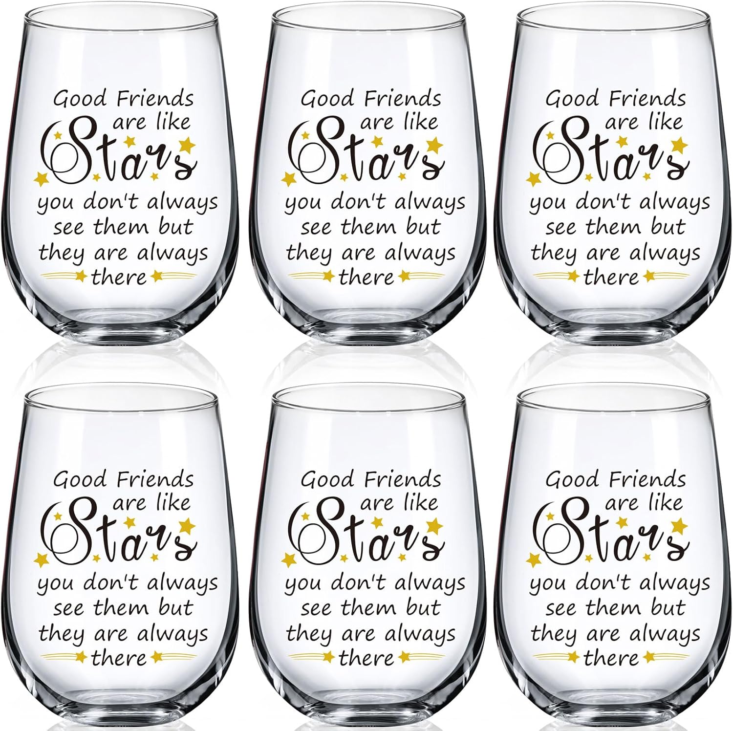 Uiifan 6 Pack 15 oz Friend Wine Glasses Friend Galentines Gifts for Women Birthday Gifts for BFF Day Honeymoon Holiday Christmas(Good Friends Are Like Stars)