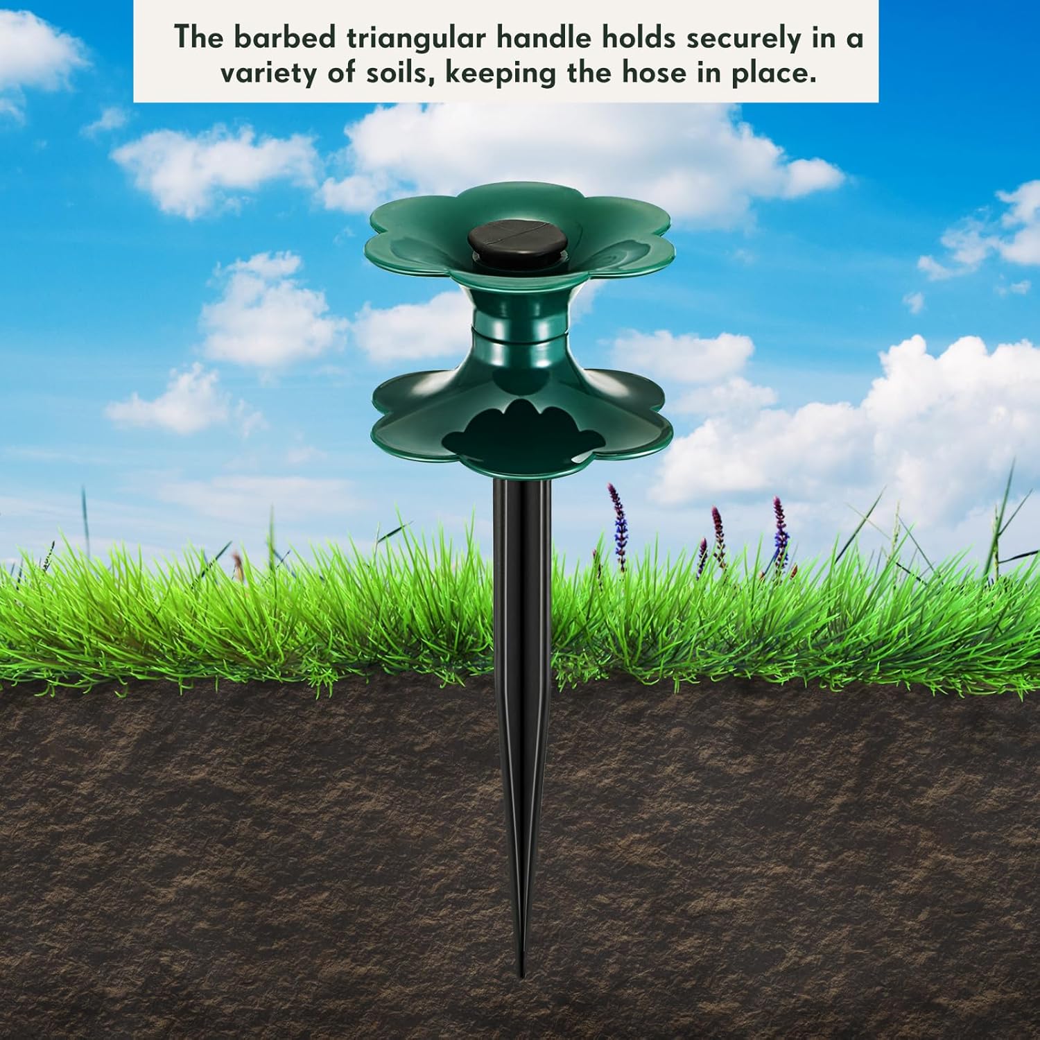 Blulu 12 Packs 9.84 Inch Garden Hose Guide Spike, Flower Shaped Water Hose Holder Spike Stand with Stake, Heavy Duty Green, Keeps Garden Hose out of Flower Beds, for Plant Protection