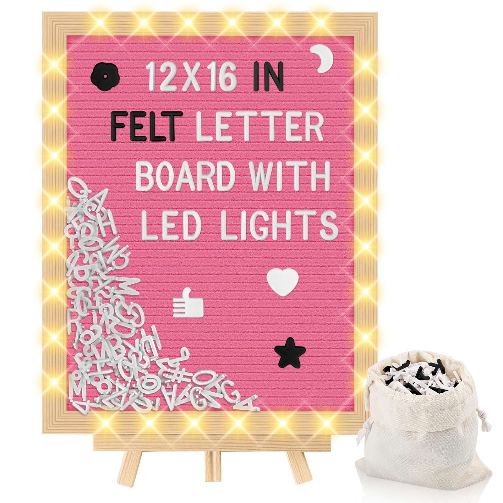 Tableau à lettres en feutre avec lumières LED - 30,5 x 40,6 cm - Tableau à