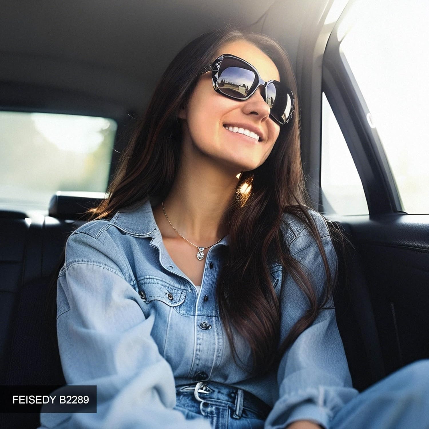 FEISEDY Polarized Women Square Sunglasses Sparkling Composite Shiny Frame B2289 - Image 2