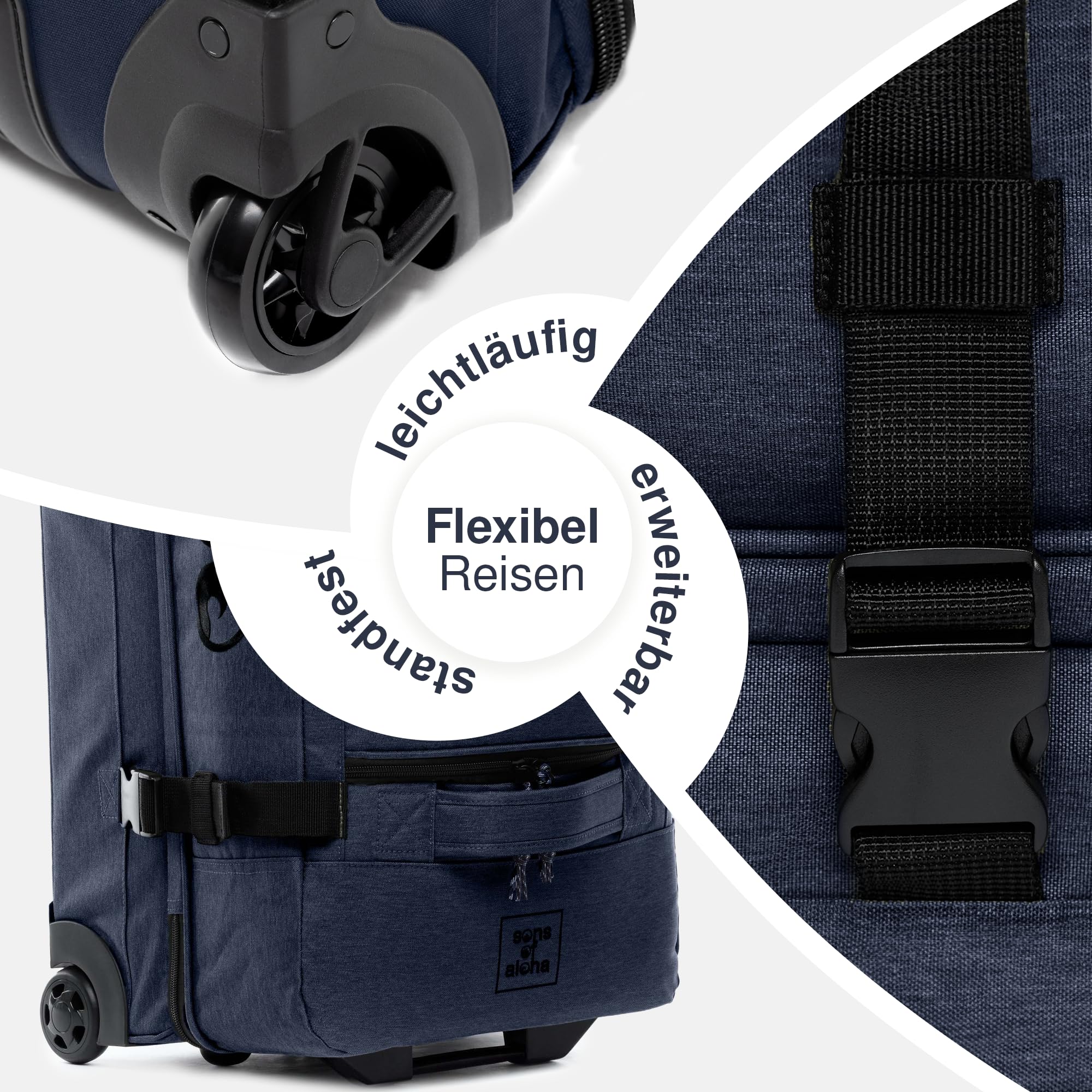 Große Reisetasche mit 2 Rollen Kane Rollkoffer 80 cm Koffer Sporttasche Reise-Trolley, recyceltes Meeresplastik