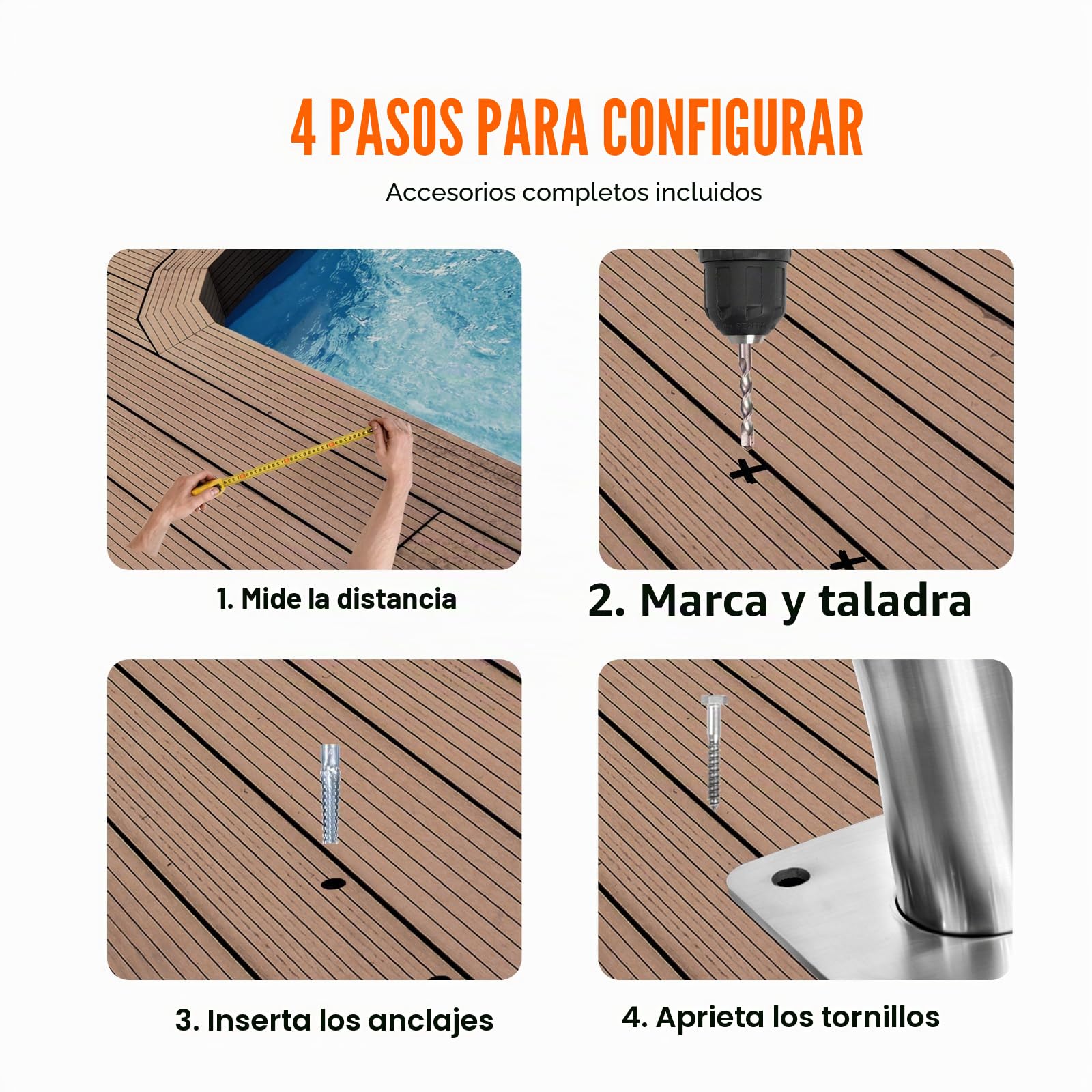 VEVOR Barandilla para Piscina 762x762 mm Pasamanos para Piscina de Acero Inoxidable con Placa Base 2 Piezas Barra de Seguridad Antioxidante para Piscinas, Interiores, Exteriores, Terrazas, Spas