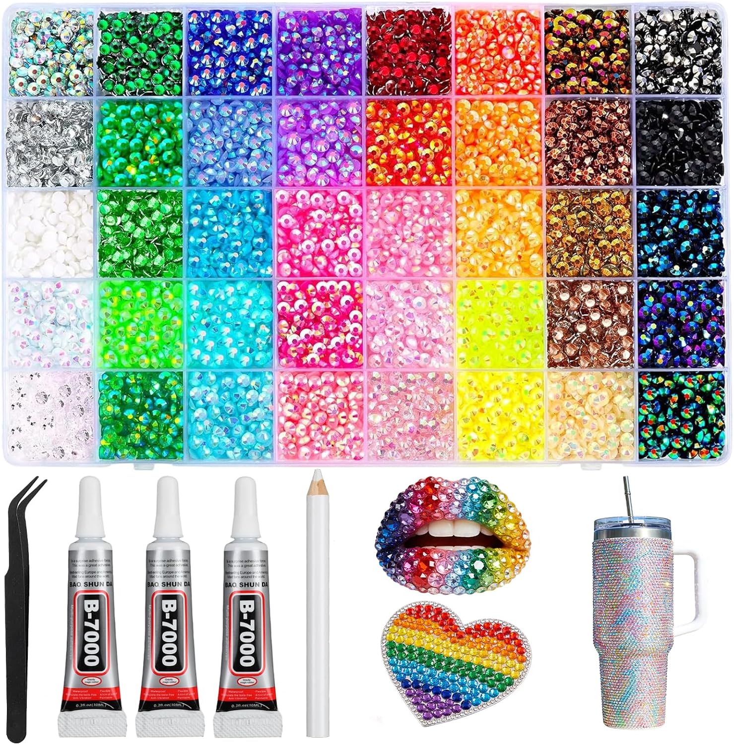 Resin Jelly Rhinestones for Bedazzling, Multifunctional Colorful DIY Resin Rhinestone Kit, Diamond Painting & Bedazzler Kit for Nails, Books, Crafts, Multicolor Rhinestones (40Colors-32000PCS)