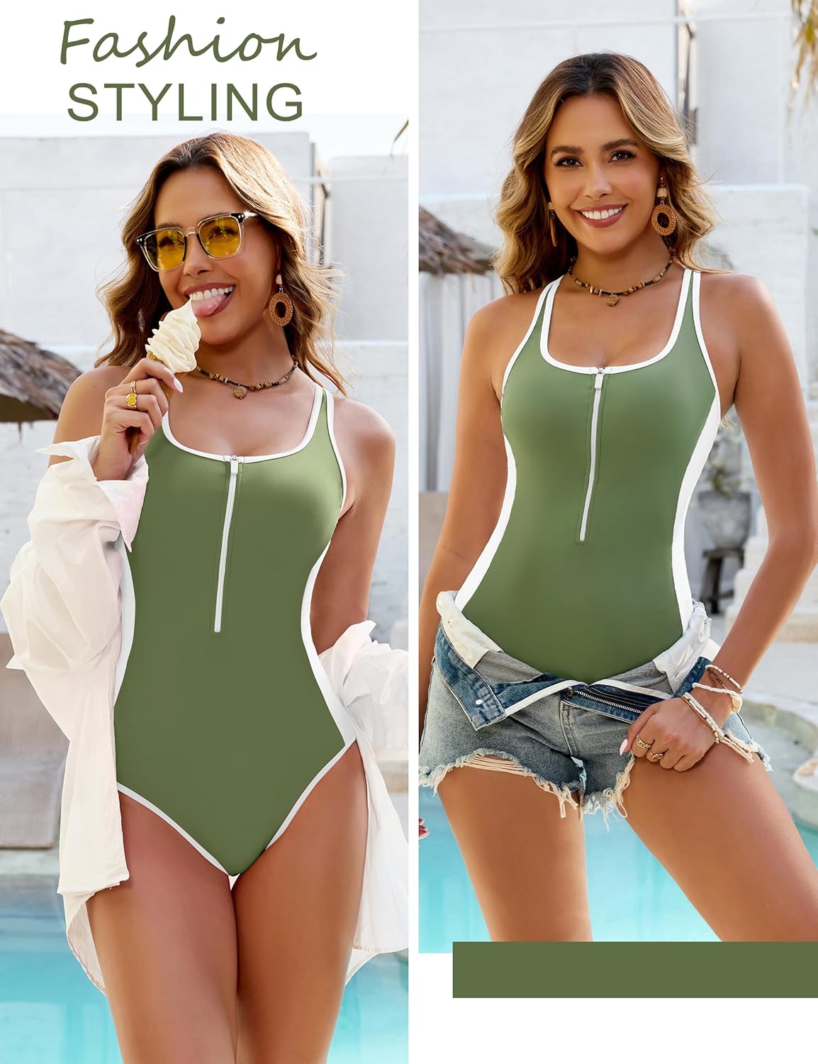 BMJL Women's Slimming One Piece Swimsuit Tummy Control Shapewear Bathing Suit Crisscross Back Color Block Swim Suit - Image 5
