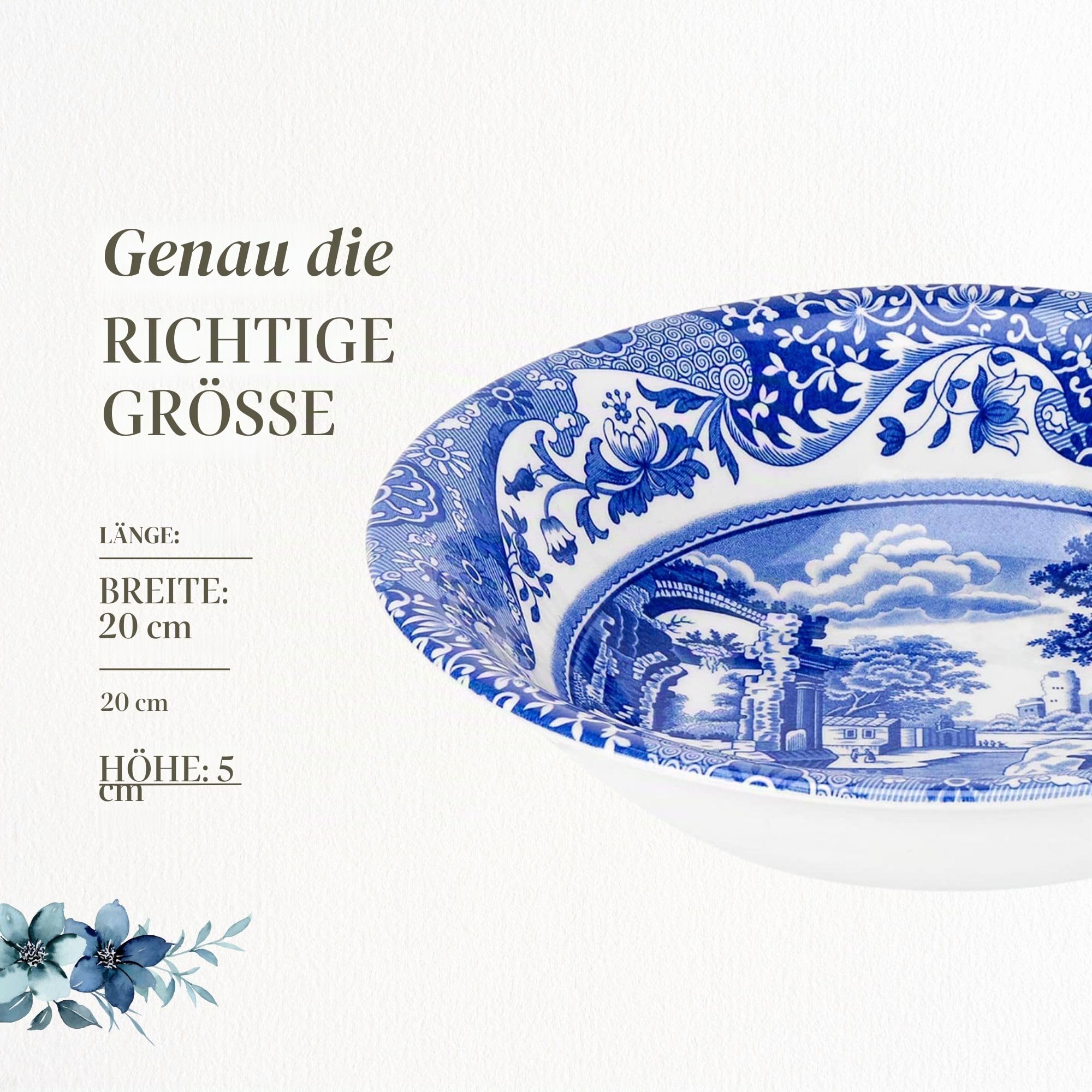 Spode Blue Italian 15cm Müslischale in Blau und Weiß 4er-Set