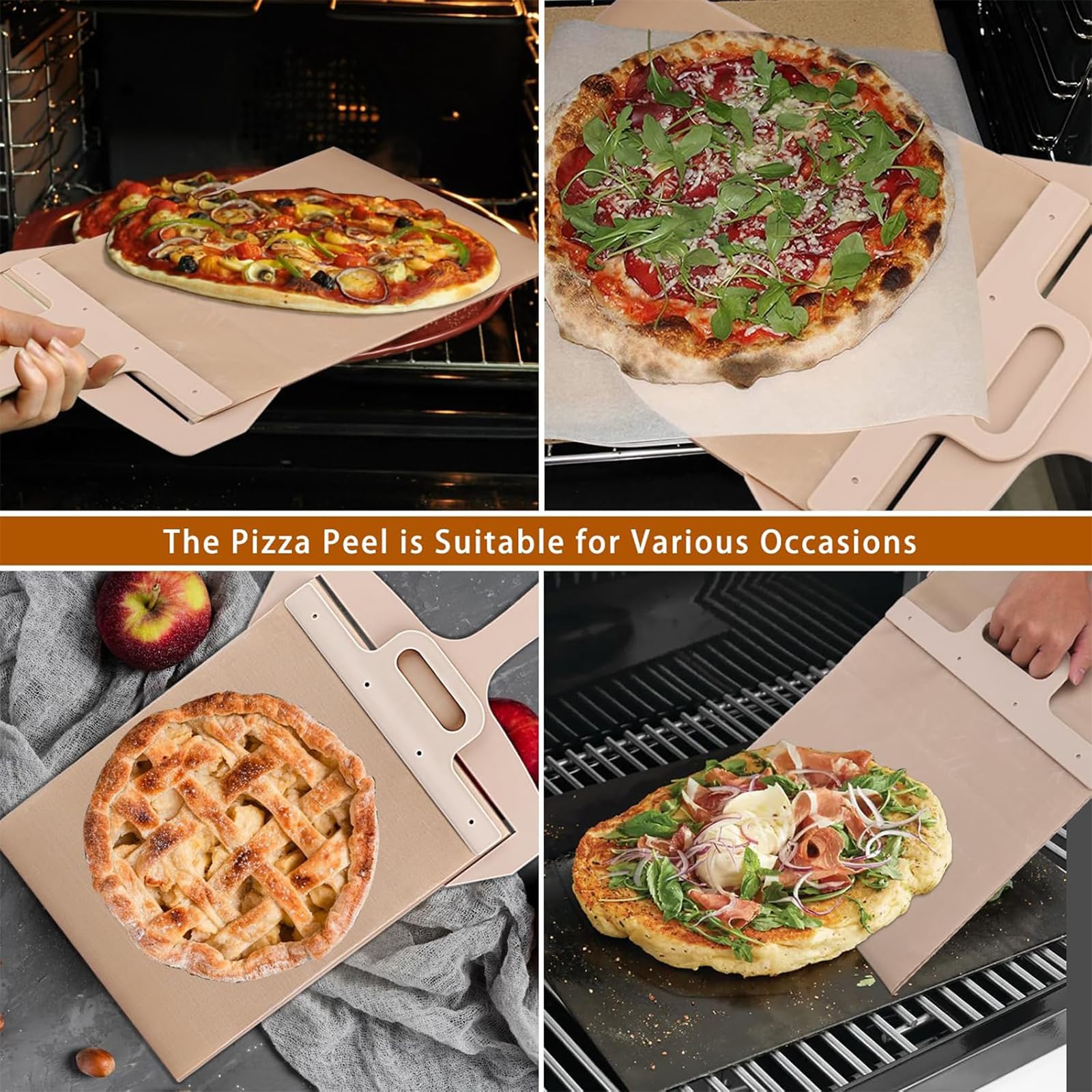 Pala per Pizza Scorrevole Sliding Pizza Peel, Pala Pizza Scorrevole, 30cm*58cm, Argento, Moderno