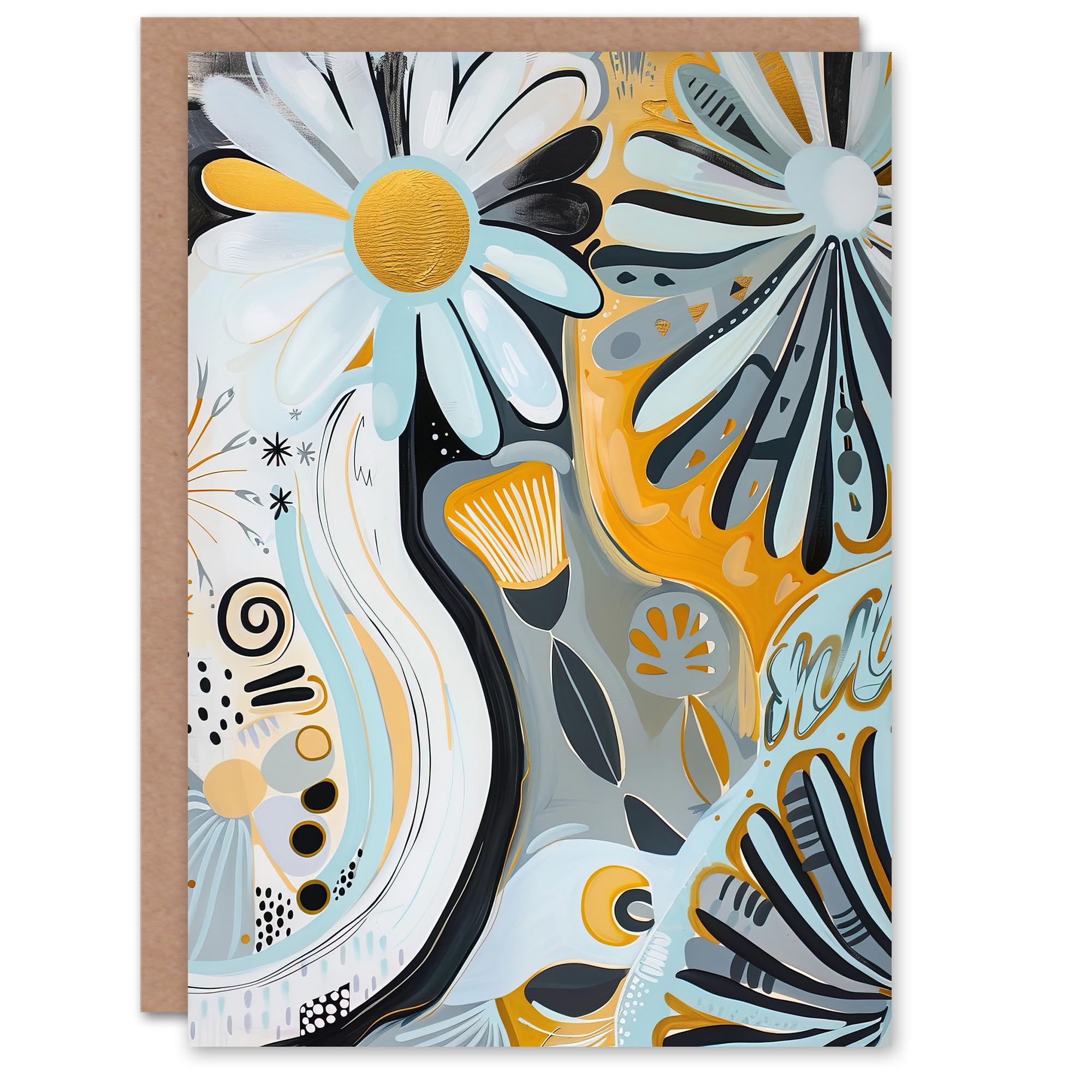 Artery8 Greeting Card Abstract Daisy Wild Flowers Painting Pastels Gold For Her Woman Birthday Card