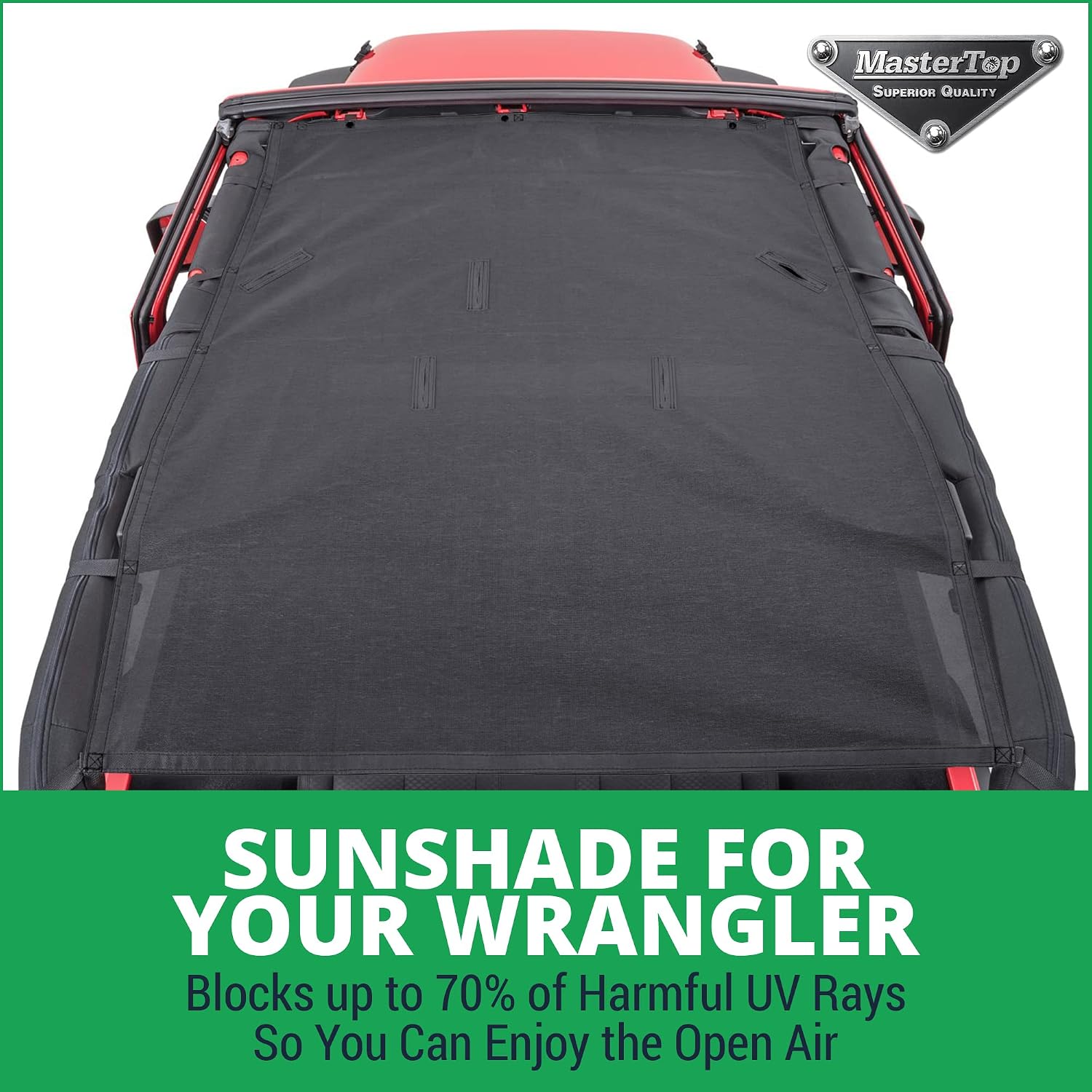 MasterTop Freedom Mesh Bimini Plus Top in Black| Compatible with 2007-2018 Jeep JK 2 Dr Wrangler Vehicles|No Need to Remove When Replacing Hard Top|14221301