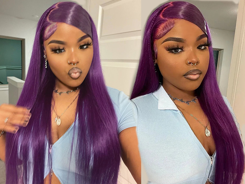 Amazon.com : cute fairy Dark Purple Lace Front Wigs Human  display picture 2