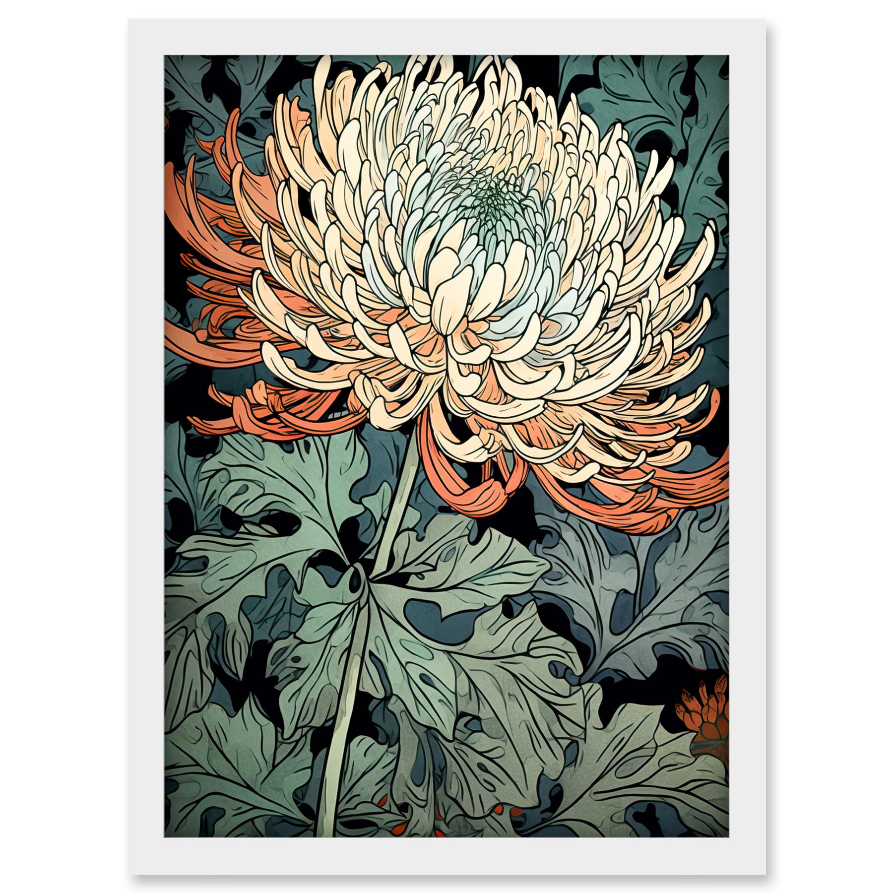 Artery8 Pastel Gradient Colour Chrysanthemum Flower Bloom Artwork Framed A3 Wall Art Print