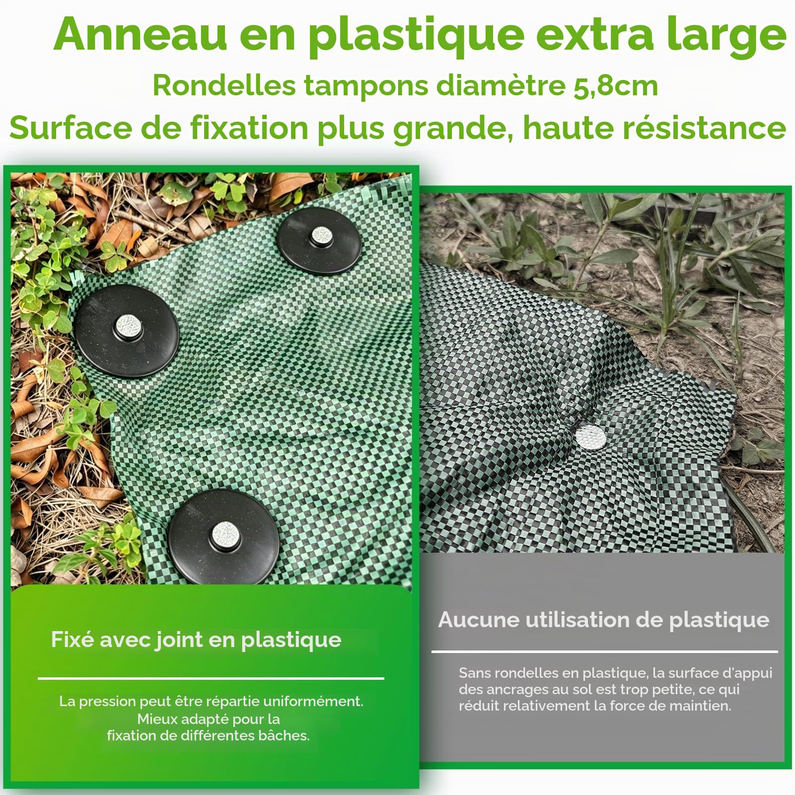 Lot de 50 piquets de 20 cm avec rondelles pour toile de jardin