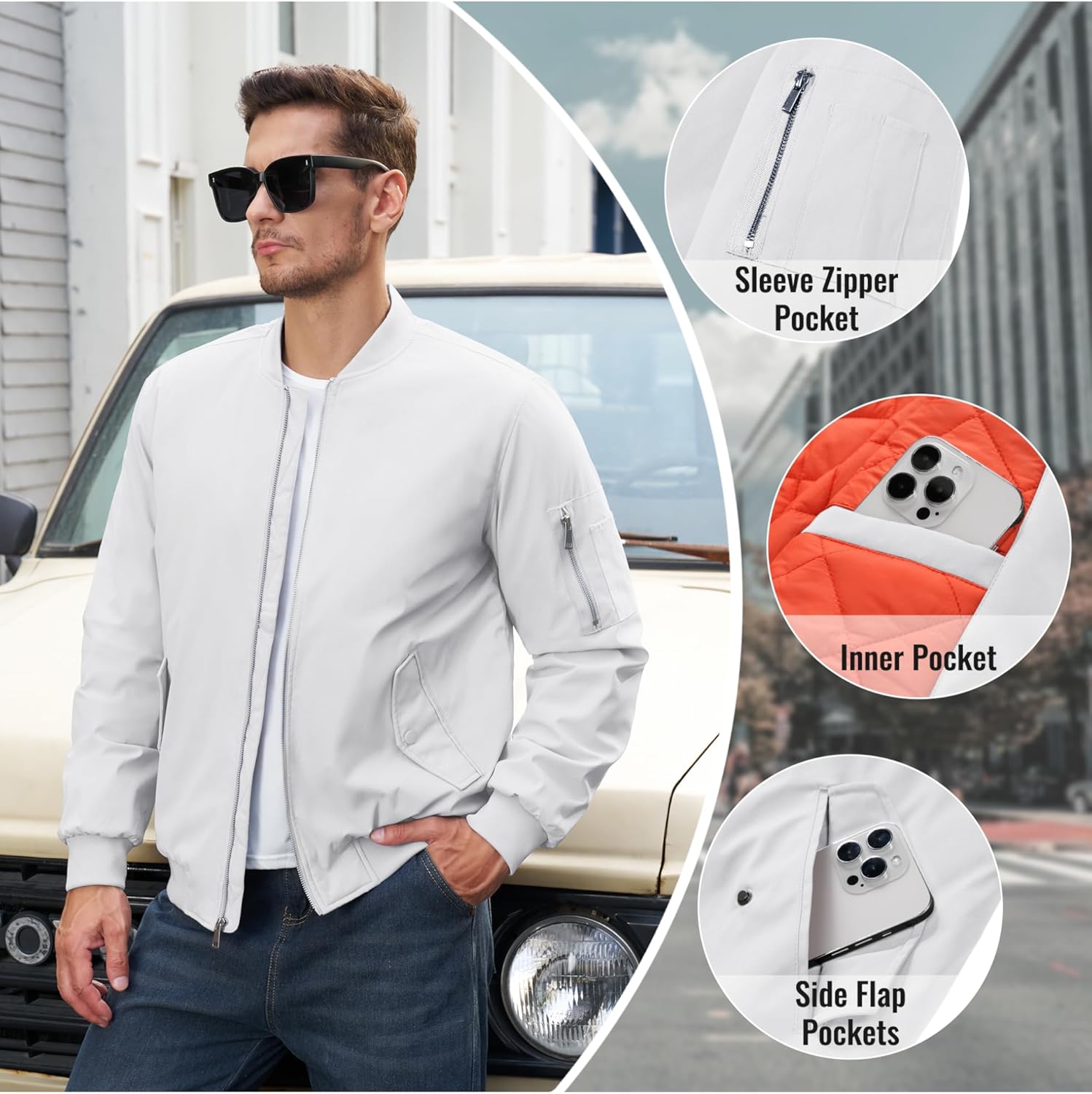 TACVASEN Mens Bomber Jacket Windproof Windbreaker Thermal Quilted Jacket Warm Winter Padded Coats - Image 5