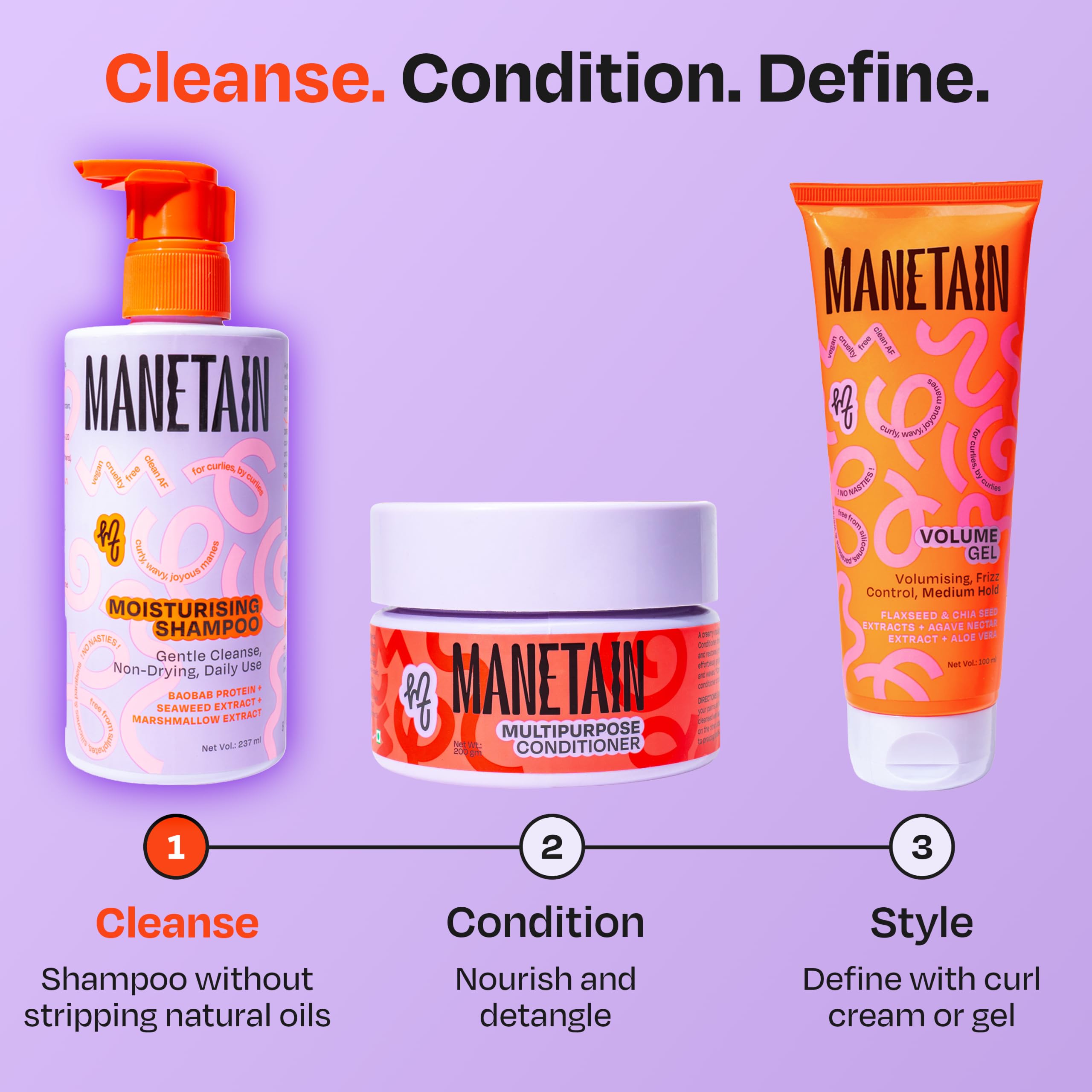 MANETAIN Moisturising Shampoo 237ml for Curly, Dry & Frizzy Hair | Sulphate & Paraben Free | Hydrates & Strengthens with Baobab Protein, Seaweed & Marshmallow Extract | CG-Friendly, Gentle Cleanser for Soft, Defined Curls product image 8