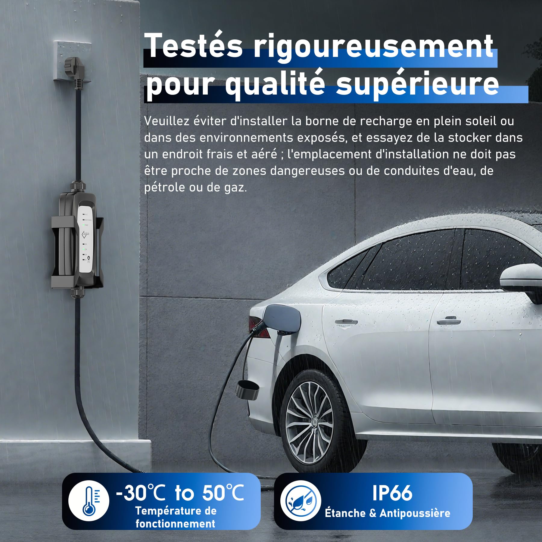 Chargeur Voiture électrique Type 2, 3,6 KW, 6 à 16 A, 7 m | Courant réglable 6/10/13/16 A, Compatible avec ID.3/ID.4, Model 3/Y, Zoe, e-208, Spring, véhicules électriques et hybrides