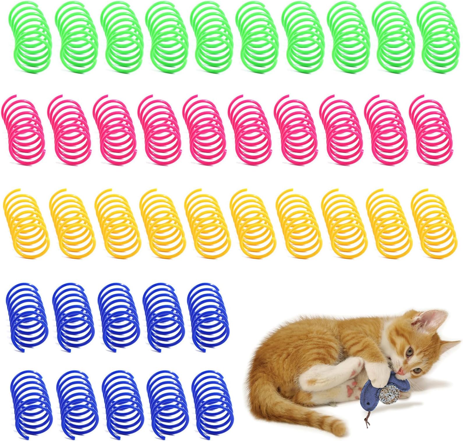 AIMICOCA 100-pack Kattvu00e5rleksaker Husdjur Breda Fu00e4rgglada Fju00e4drar Kattleksaker Plastspole Spiralfju00e4drar Fu00f6r Katt Kattunge Husdjur (slumpmu00e4ssig Fu00e4rg