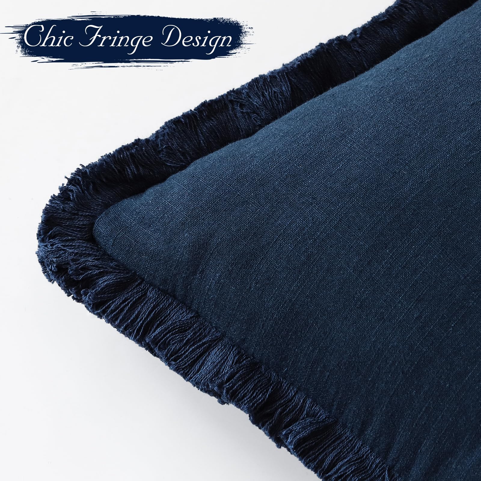 OTOSTAR Set di 2 federe decorative in lino con frange, 30 x 50 cm, morbide federe per cuscino lombare, con nappe, decorazione per la casa, per divano, patio, letto, soggiorno, blu navy