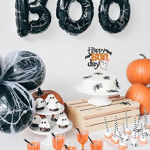 Miniatura 5 de Rsstarxi 1 paquete de decoración de pastel Happy Boo Day con purpurina Little Boo para fiesta de Halloween, decoración de pastel de murciélago