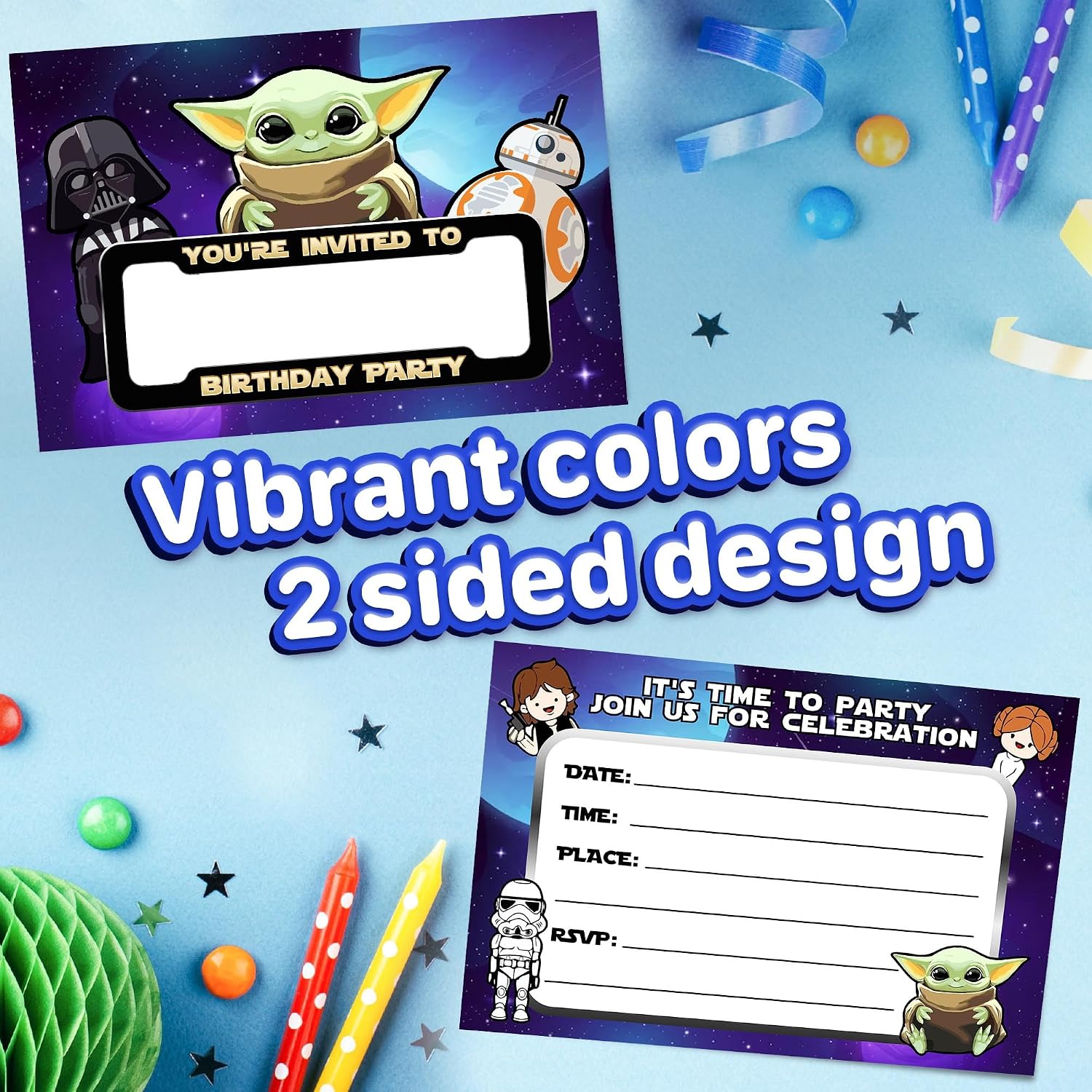 Set of 20 Wise Green Alien-Themed Happy Birthday Invitation Cards & Envelopes – Lightweight (240g), Postcard Style Invites for the Perfect Party Pack