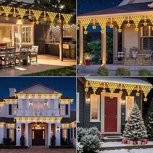 Miniatura 5 de Luces de Navidad, 218 luces LED de cortina de Navidad de 13.8 pies, decoraciones de balcón al aire libre con 12 gotas de estrellas centelleantes, 8