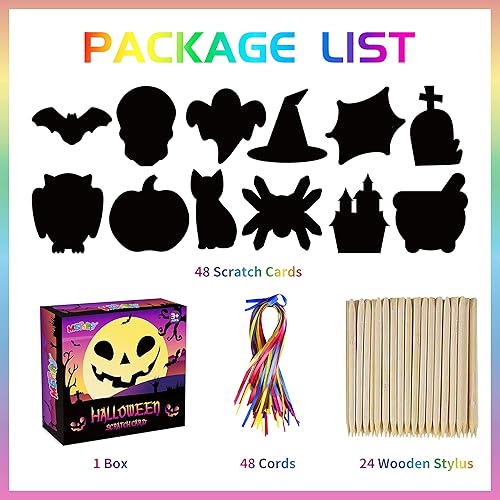 Miniatura 8 de MGparty Arte de papel para rascar para niños, 96 piezas de Halloween Magic Rainbow Scratch Paper Off Cards Set para niños, manualidades, suministros