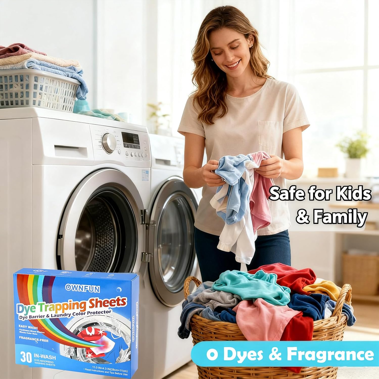 OWNFUN Color Catcher Sheets for Laundry Dye Absorber Sheets Prevent Color Bleeding Fragrance Free Color Grabbers for Mixed Washes Clothes Quilts