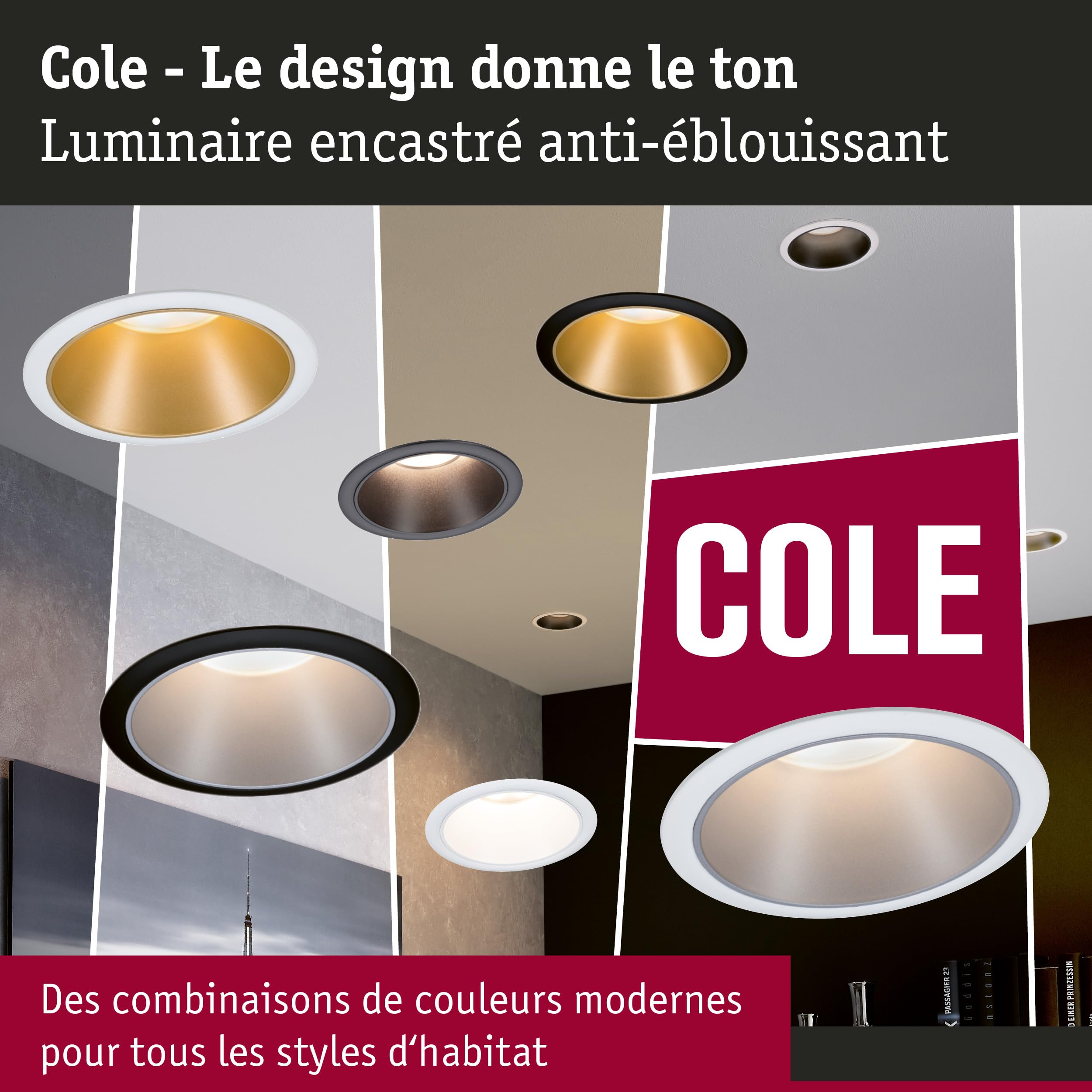 Paulmann 93404 LED Cole rond incl. 3x6 watts gradable projecteurs Noir, Doré mat Lampe encastrée plastique, Alu zinc spot pour plafond 2700 K, Matière, 19.5 W, 3er-Set