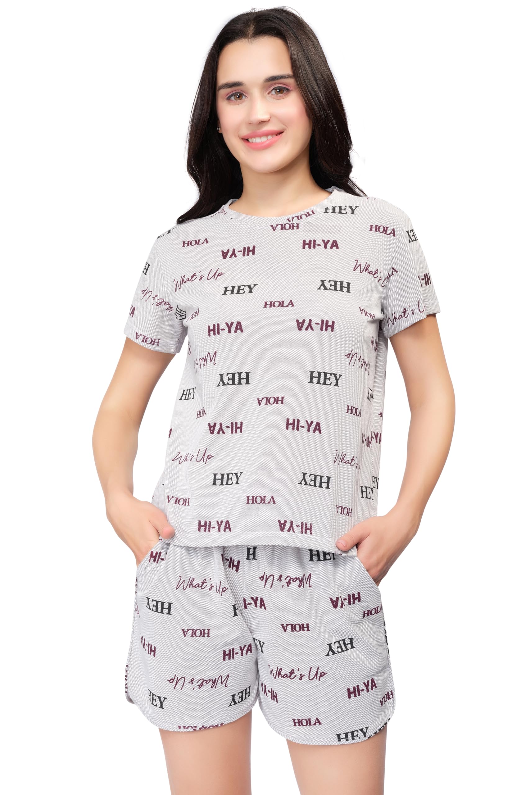 Women's Cotton Typography Printed Top & Shorts Night Suit CoOrds Set 1109