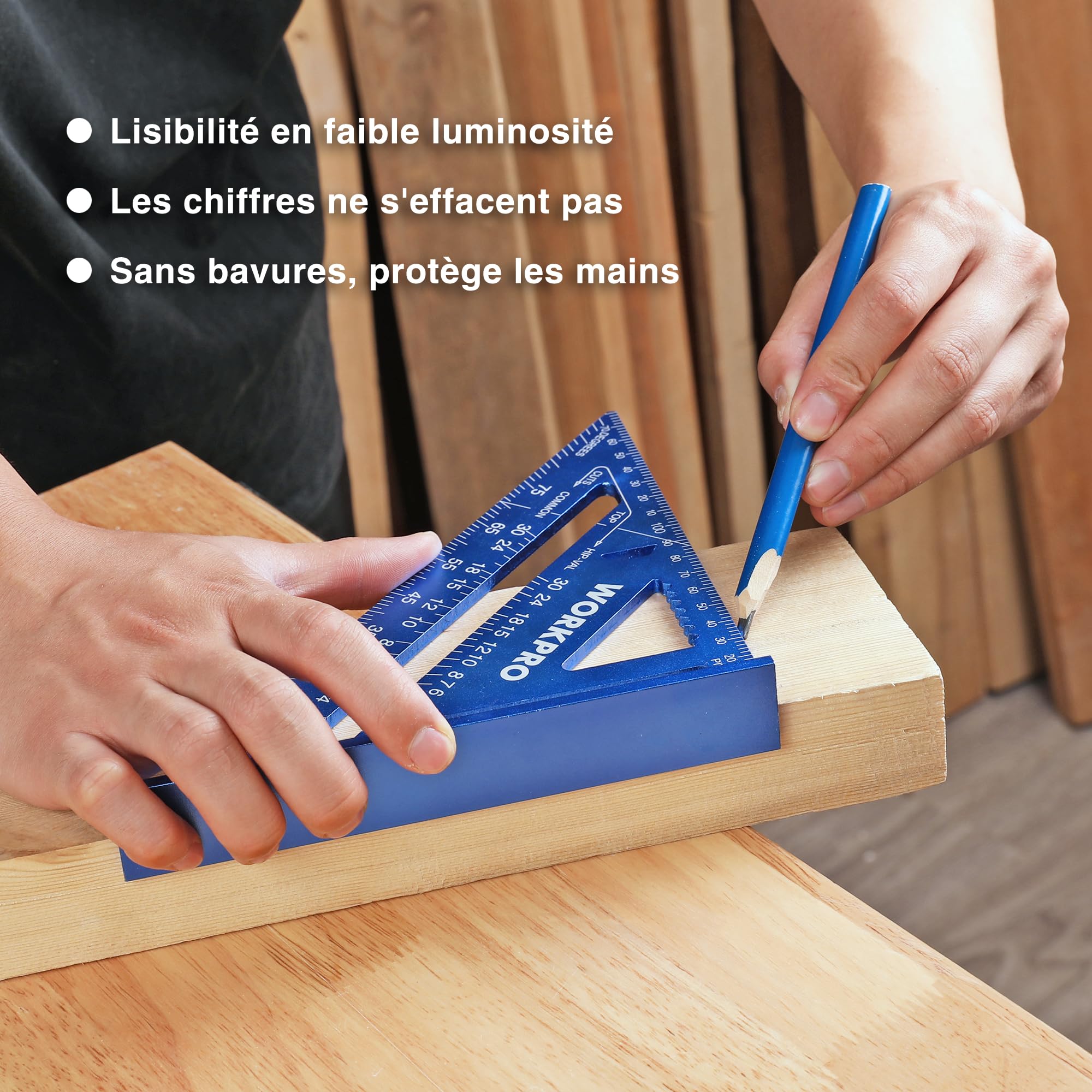 WORKPRO Equerre Menuisier 180 mm, Equerre de Charpentier Triangulaire en Alliage d'Aluminium, Equerre Multifonctionnels pour Bricolage, Outillage, Menuiserie (Métrique)