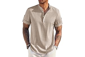 Linen Casual Henley Shirts for Big Men