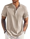 Men's Casual Henley Shirt Short Sleeve Band Collar Linen Shirt Summer Beach Hippie T-Shirts