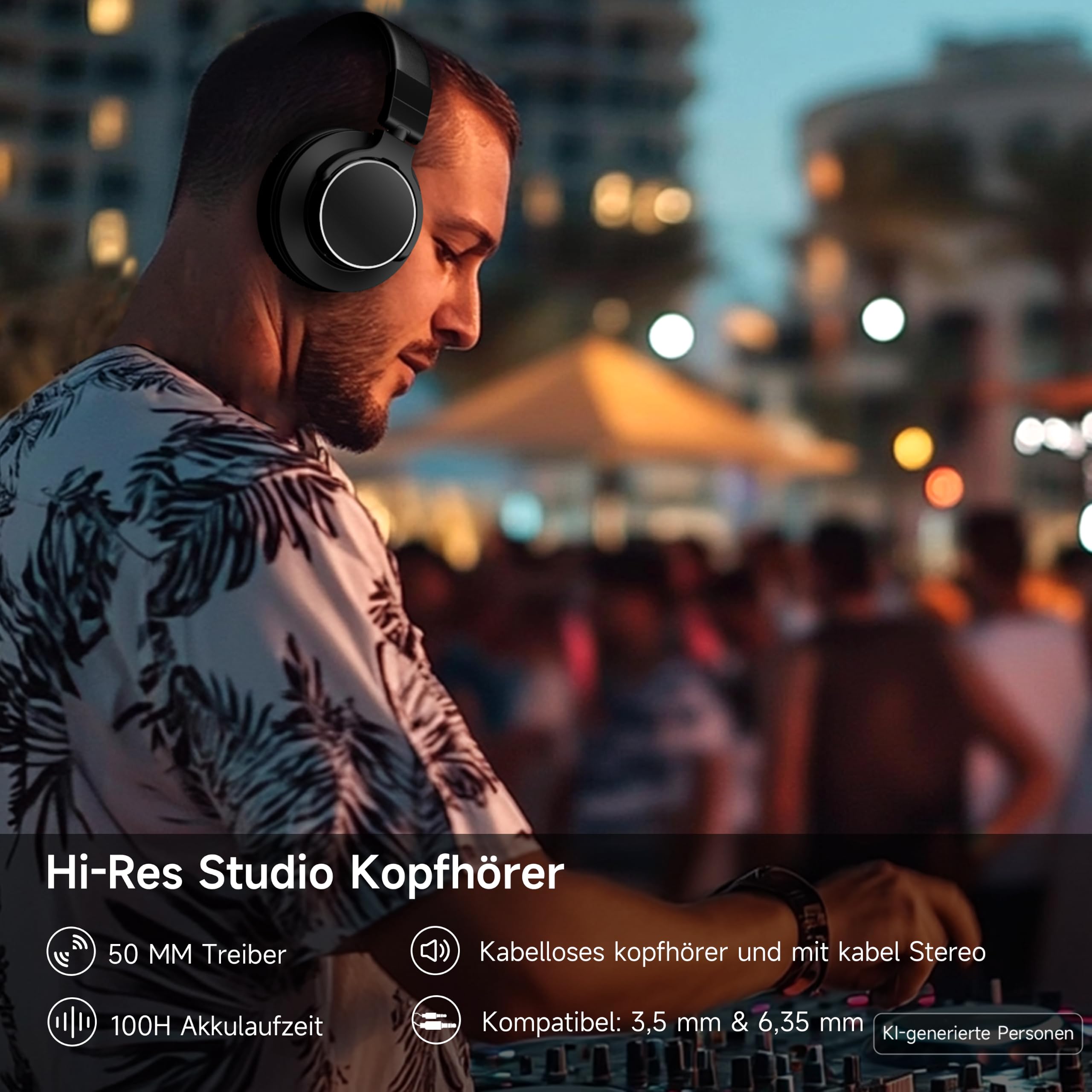 syndesmos Professionelle Studio Kopfhörer, Over Ear Kopfhörer mit Kabel, 6.35 & 3.5mm Klinke, 50mm Treiber, DJ & Monitoring Kopfhörer, DJ Headphones für Studio, Podcast, Handy, PC, E-Drum Gitarre