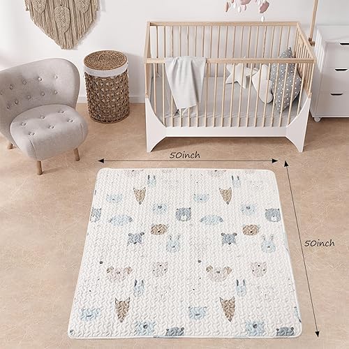 Miniatura 5 de bopoobo Tapete de juego para bebé de 50 x 50 pulgadas, tapete para corralito de bebé para piso, antideslizante, lavable, compatible con TODALE