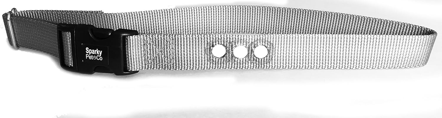 Sparky Pet Co Dog Fence E Collar Receiver Heavy Duty Nylon 1" 3 Consecutive Hole Strap for All e Collar Systems Silver Grey