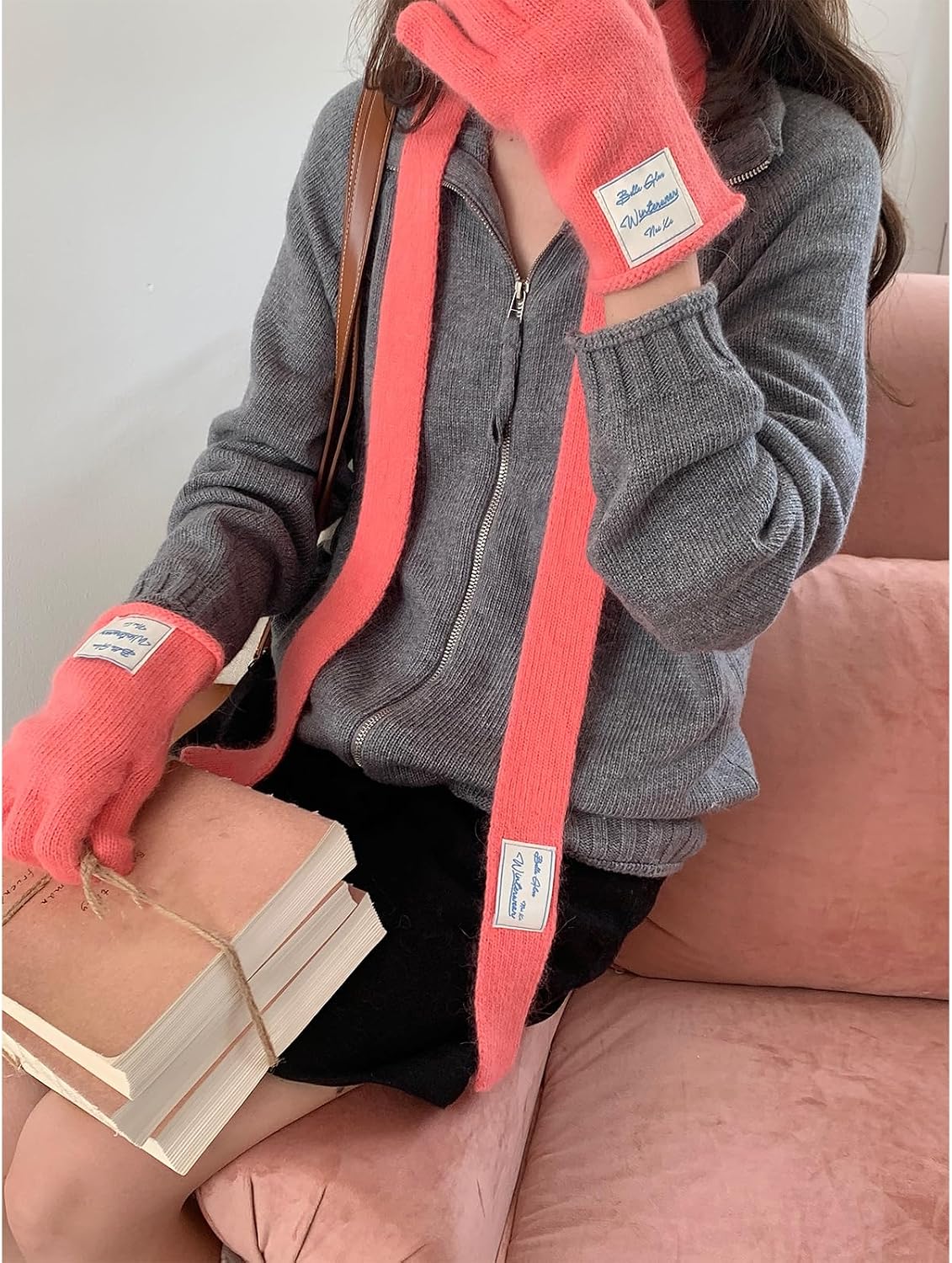 Youth Fashion Scarf Gloves Cold Weather Gears Stylish Letter Neckerchief for Gift Giving Gift Ready Accessory Set