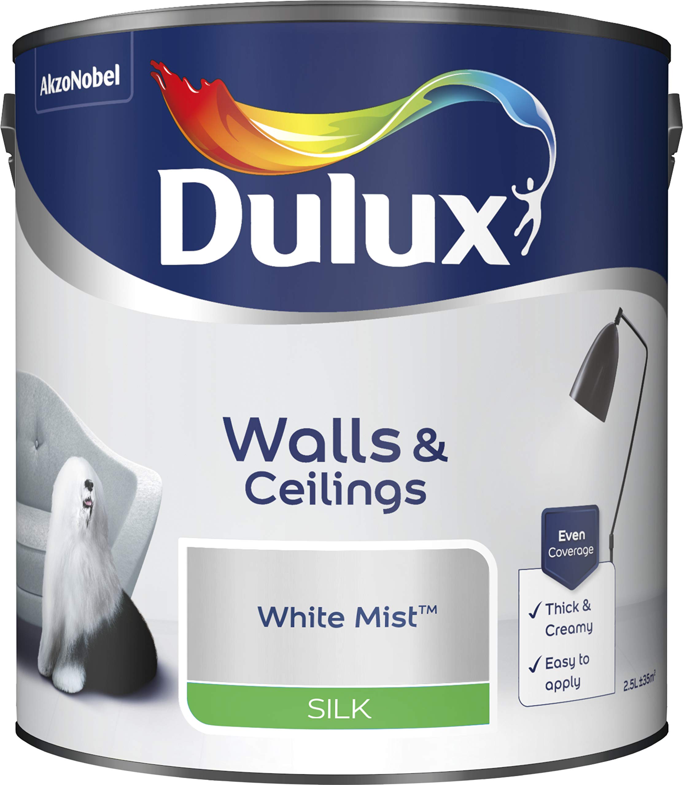 Dulux Paints 2.5 Litre Ready Mixed Silk White Mist